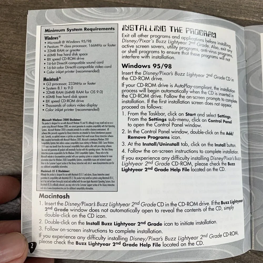 VTG Disney Pixar Buzz Lightyear 2nd Grade CD Rom For Windows/ Mac